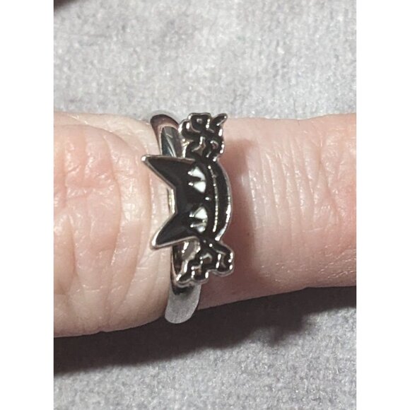 Gothic Spooky Cat Black And Silver Tone Adjustable Ring Size 7 1/2 - Picture 4 of 9